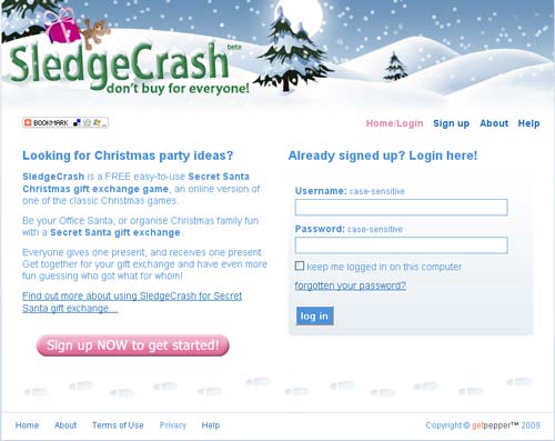 screenshot of SledgeCrash home page